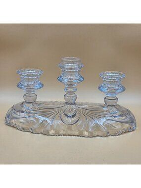 Cambridge Glass Caprice Clear Stem 300 Three Light Candlestick Vintage